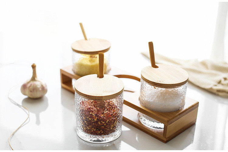 Household Kitchen Glass Seasoning Box Bamboo Lid Seasoning Bottle - Image 3