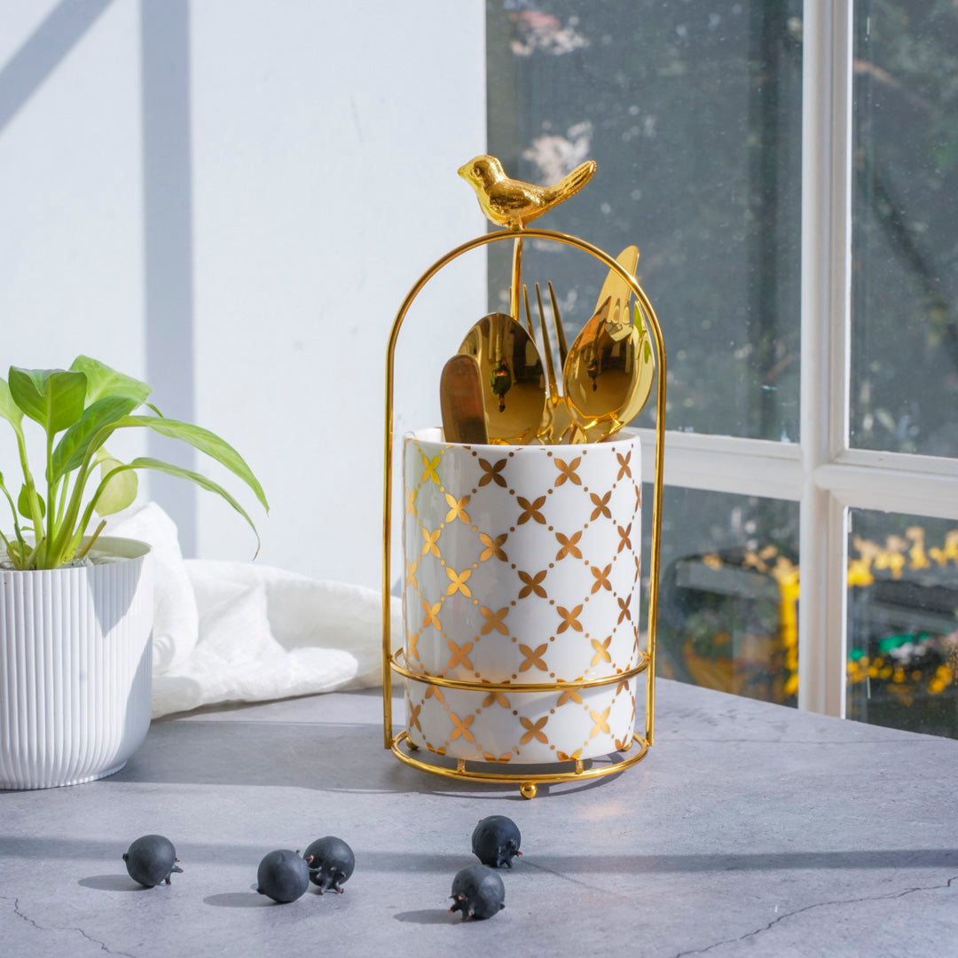 Cutlery Stand - Large size - White & Gold - Multipurpose Dining and Home Decor Organizer - Image 14