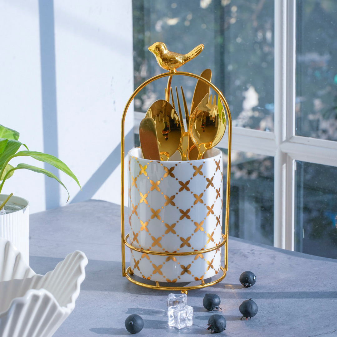 Cutlery Stand - Large size - White & Gold - Multipurpose Dining and Home Decor Organizer - Image 9