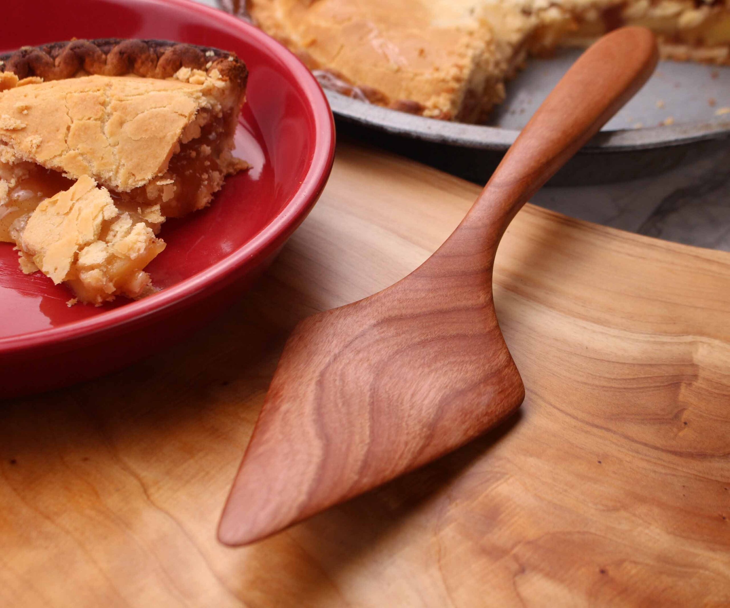 Handmade treenware pie servers wooden spatulas carved from Black Walnut and Sugar Maple - Image 2