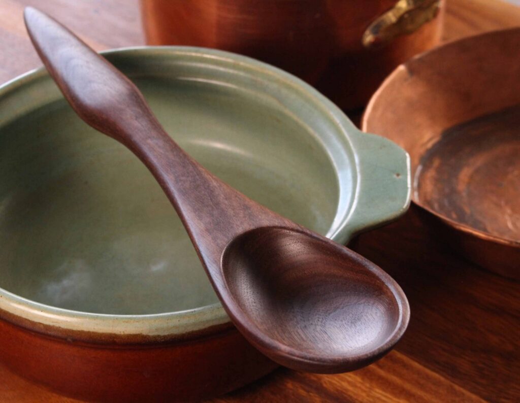 Handmade treenware wooden ergonomic spoon for stirring and serving