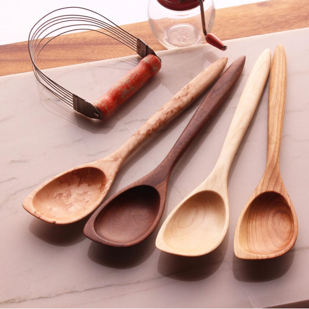 Handmade wooden spatula spoon carved from Cherry, Walnut, Maple, or Bird's Eye Maple