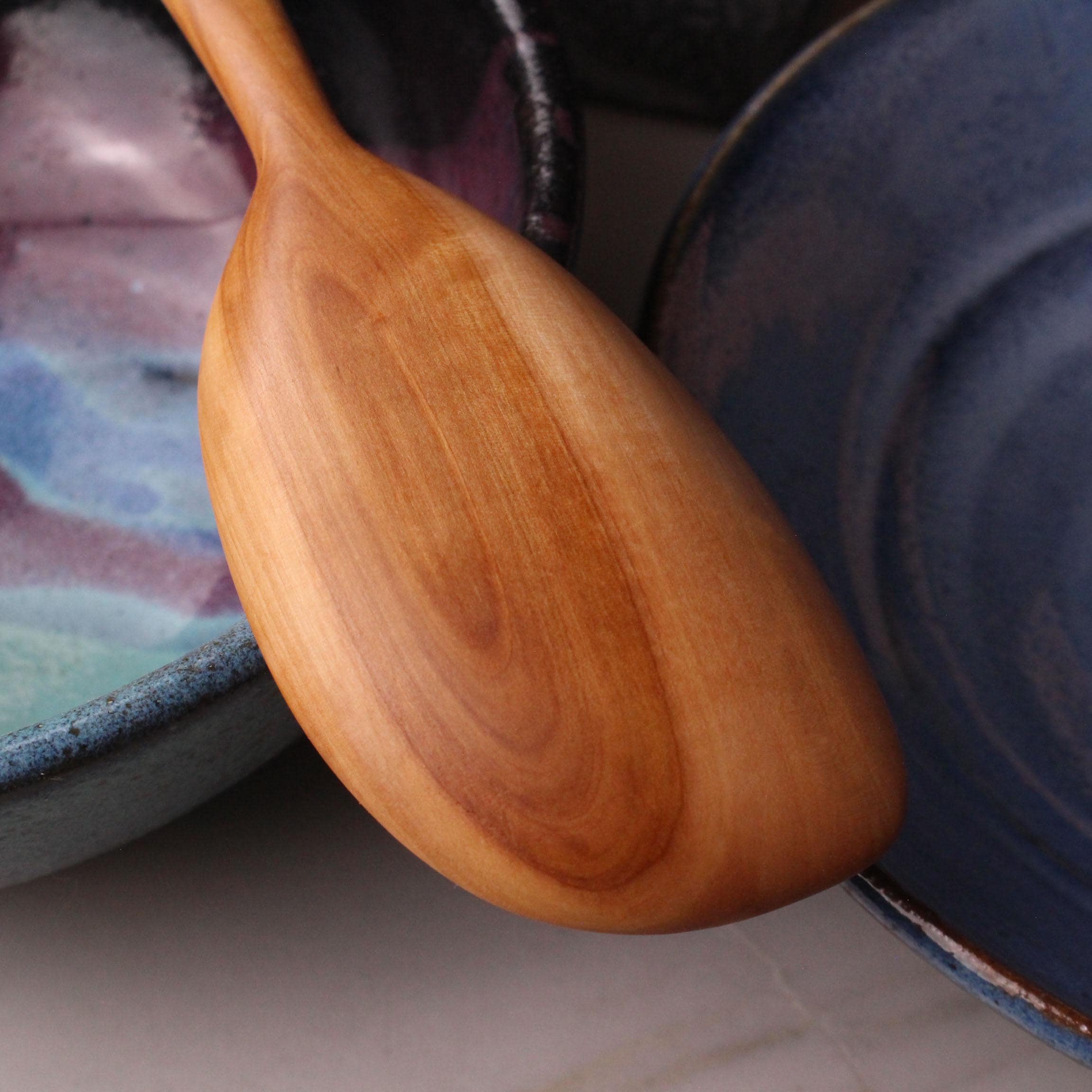 Handmade treenware wooden stirring spoon carved from salvaged Apple wood with a spatula end. - Image 4