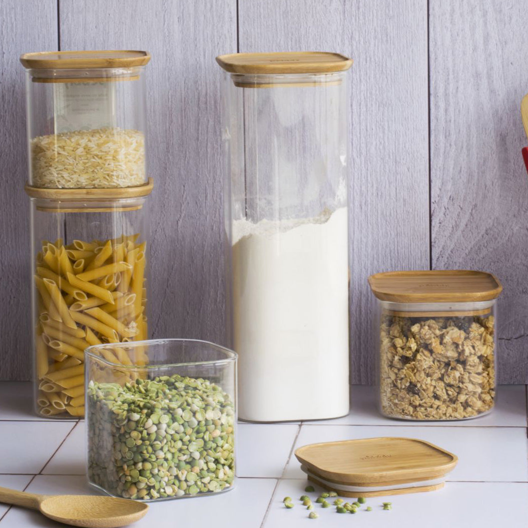 Square Glass Storage Canister With Bamboo Lid 800ml - Image 3